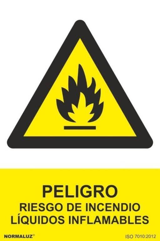 Señal "Peligro riesgo de incendio líquidos inflamables" Normaluz