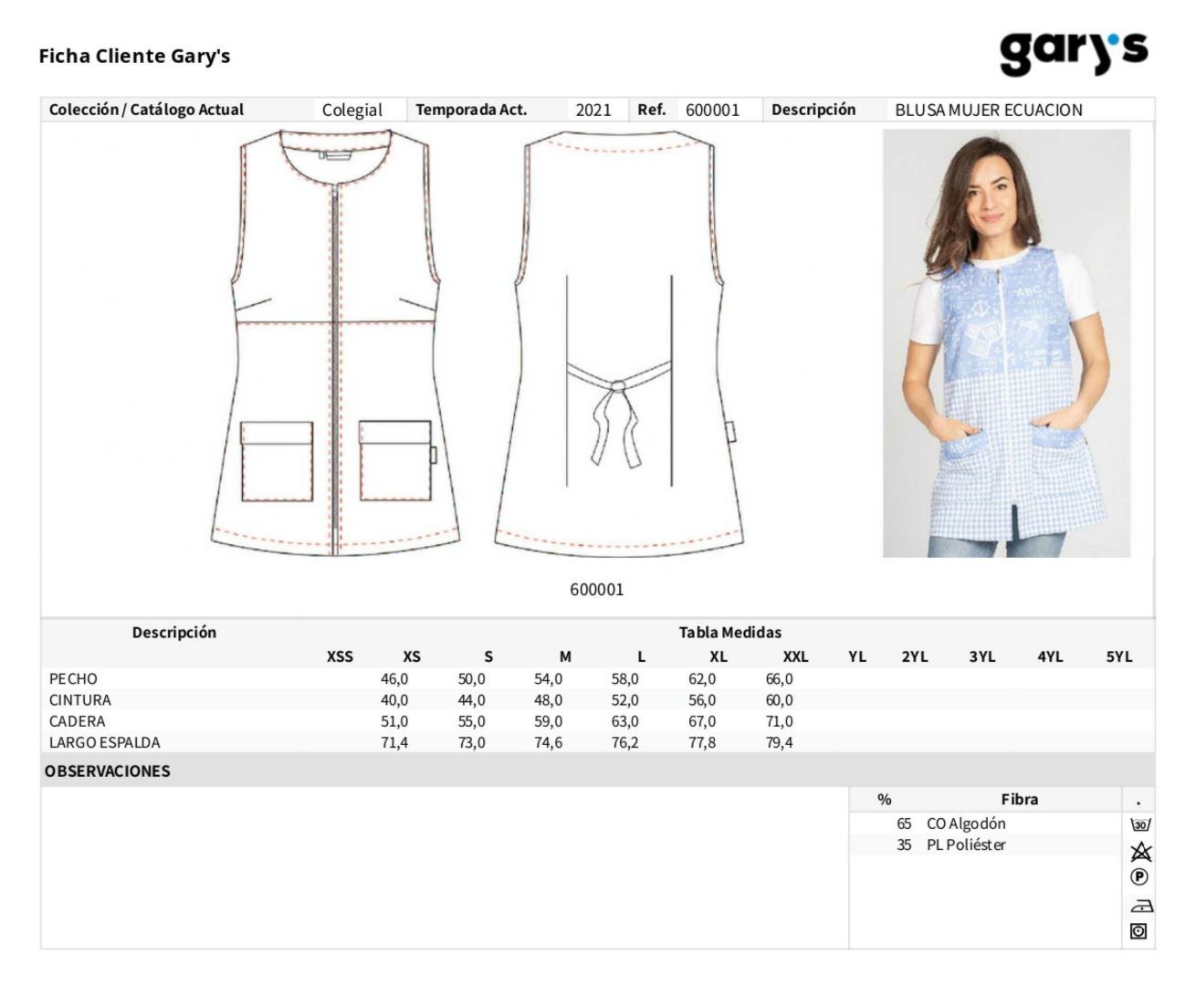 Guía de talla 600001 Garys