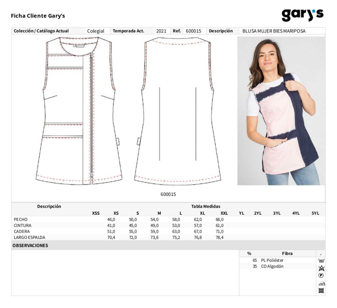 Guía de talla 600015 Garys