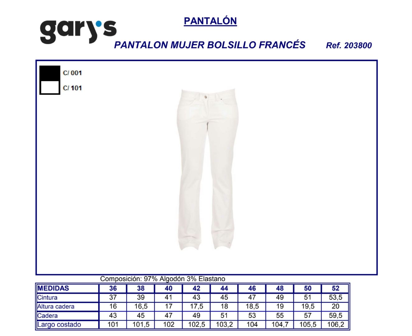 GUIA TALLA 2038 GARY'S