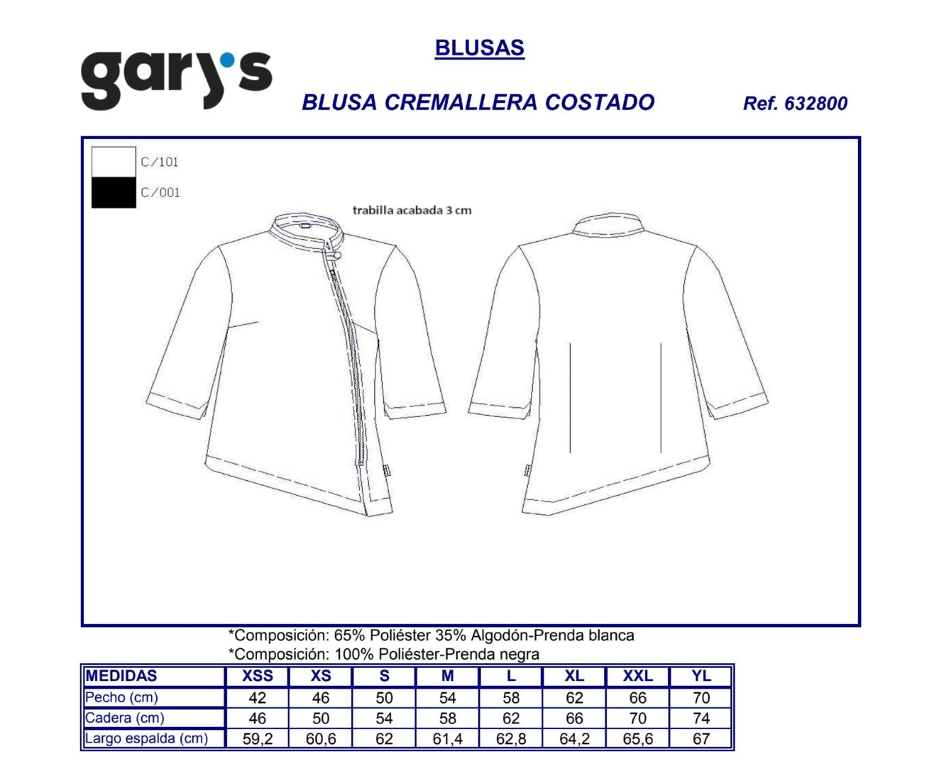 GUIA TALLA 6238 GARY'S