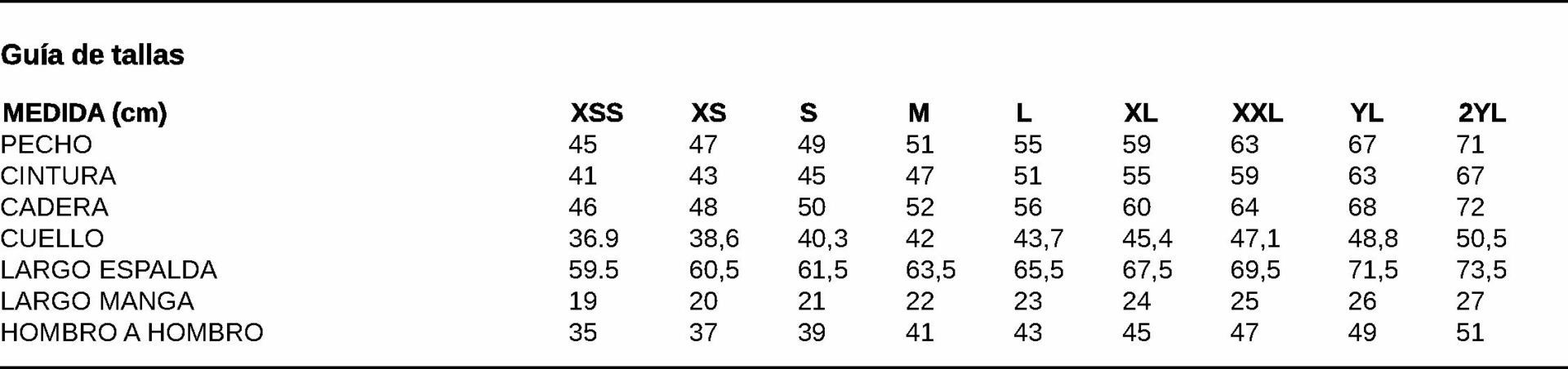 GUIA TALLA 2483 GARYS DISTINCION