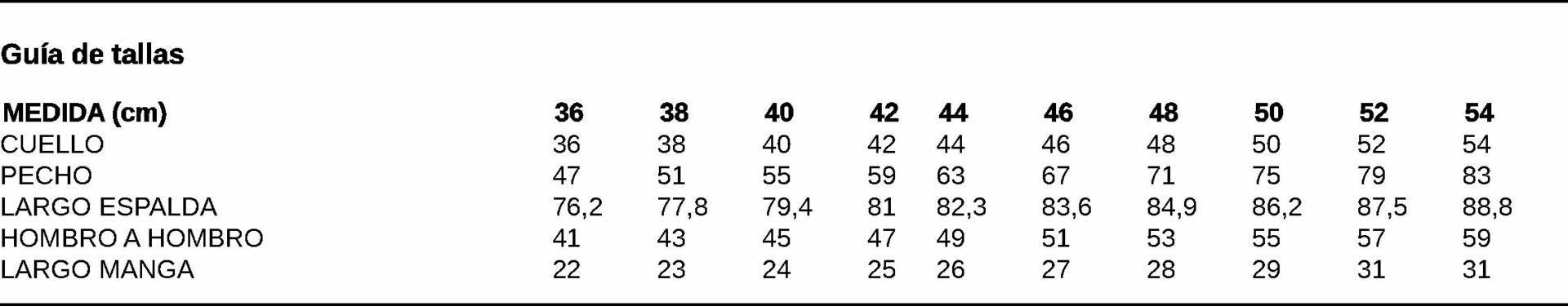 GUIA TALLA 2661 GARYS DISTINCION