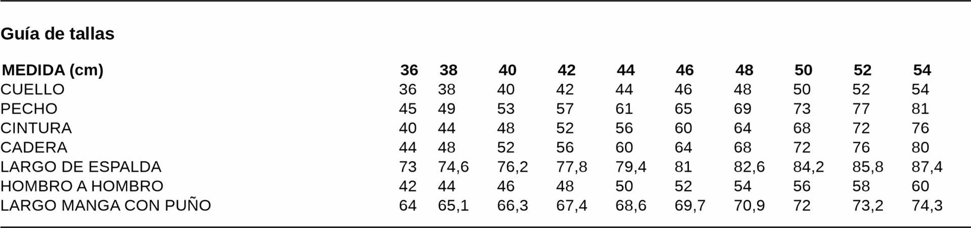 GUIA TALLA 2991 GARYS DISTINCION