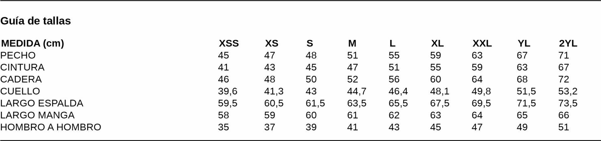 GUIA TALLA 2425 GARYS DISTINCION