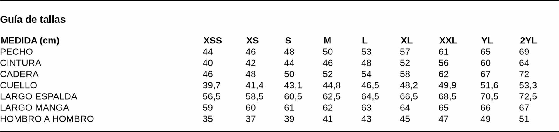 GUIA TALLA 2433 GARYS DISTINCION
