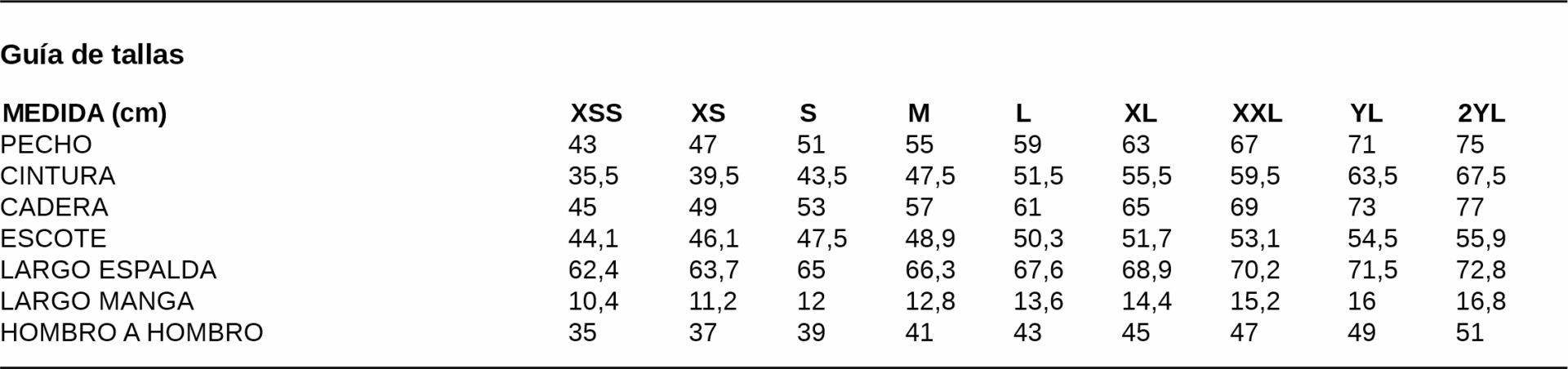 GUIA TALLA 2438 GARYS DISTINCION