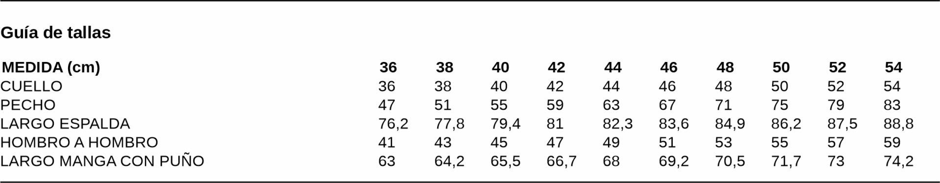 GUIA TALLA 2669 GARYS DISTINCION