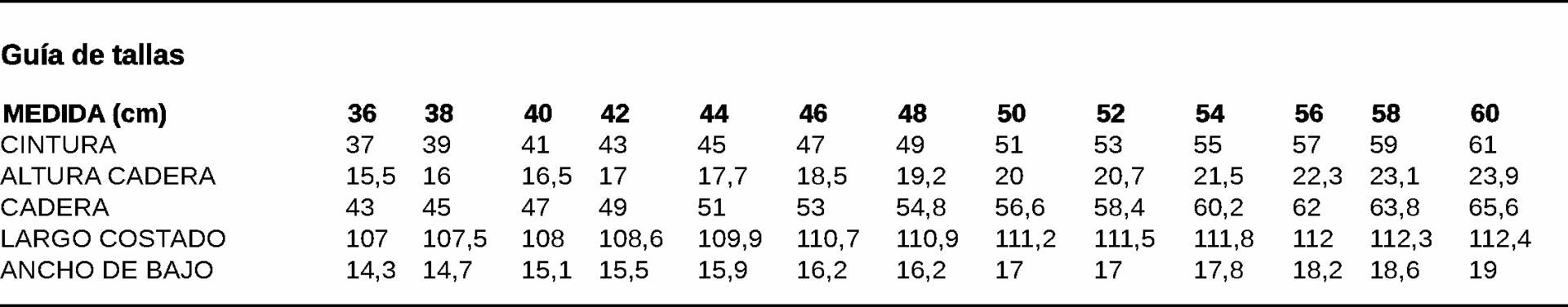 GUIA TALLA 7801 GARY'S