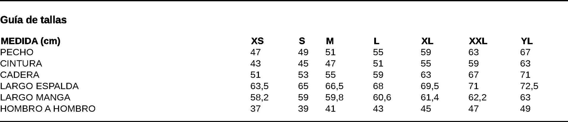 GUIA TALLA 210006 GARYS
