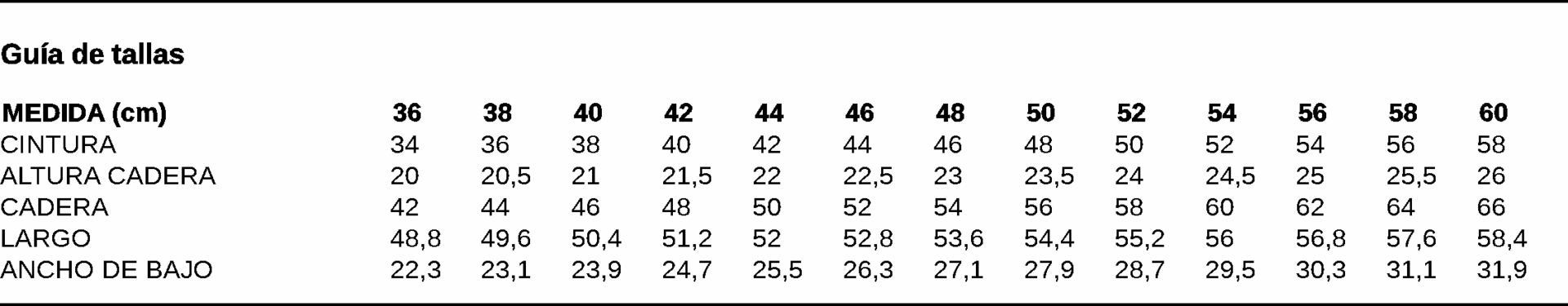 GUIA TALLA 7804 GARYS