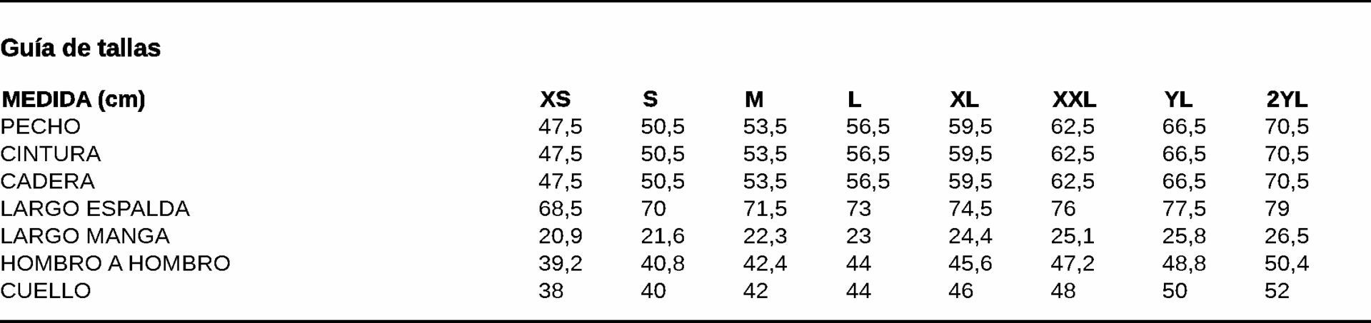 GUIA TALLA 850001 GARYS