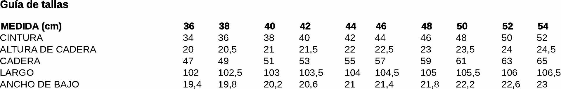 GUIA TALLA 700032 GARYS