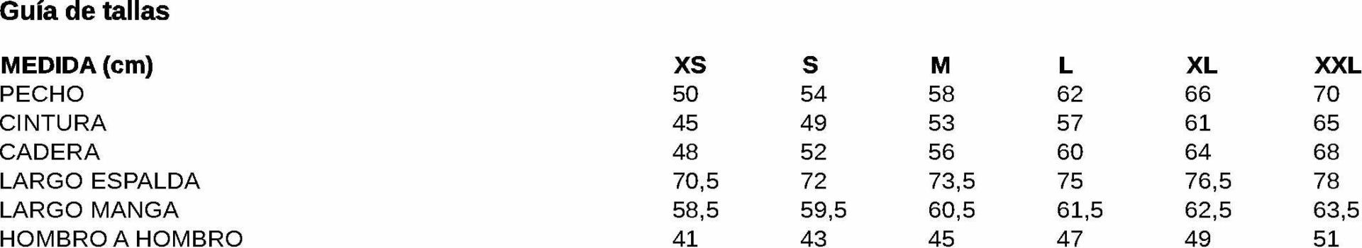 GUIA TALLA 600052 GARYS