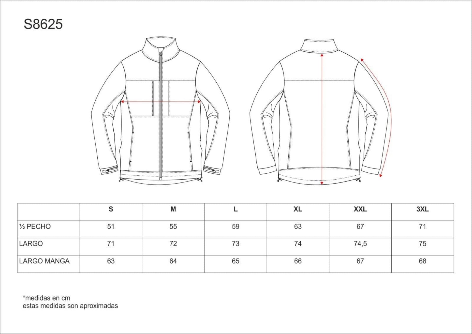 GUIA TALLAS S8625 WORKTEAM DISTINCIÓN