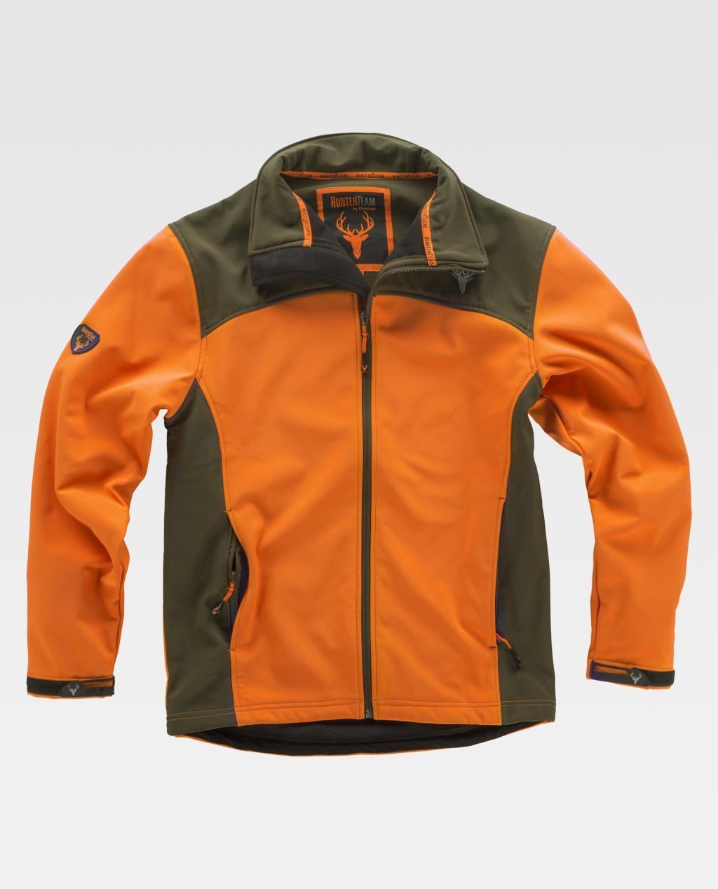Cazadora Workshell Alta Visibilidad HunterTeam S8630 naranja-verde caza