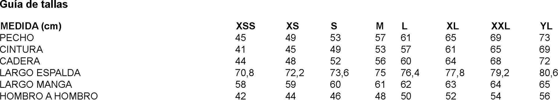 GUIA TALLA 930001 GARYS