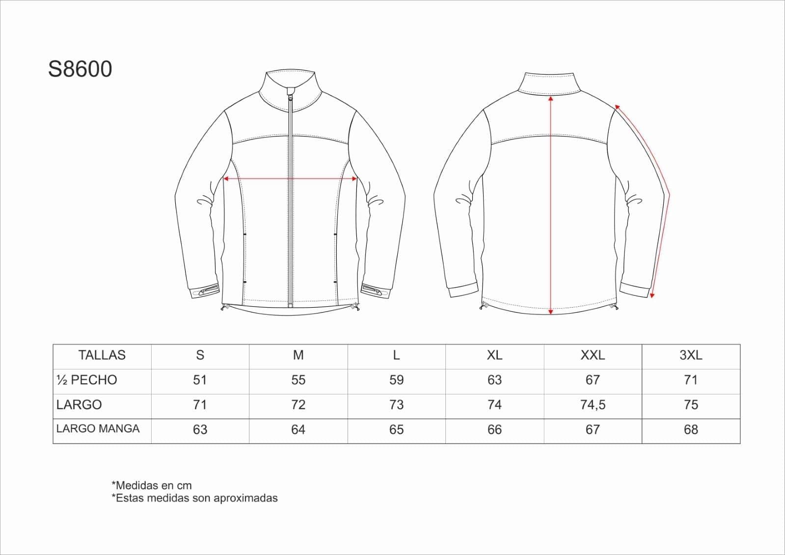 S8600 GUÍA DE TALLAS