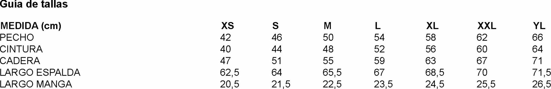 GUIA TALLA 600024 GARYS