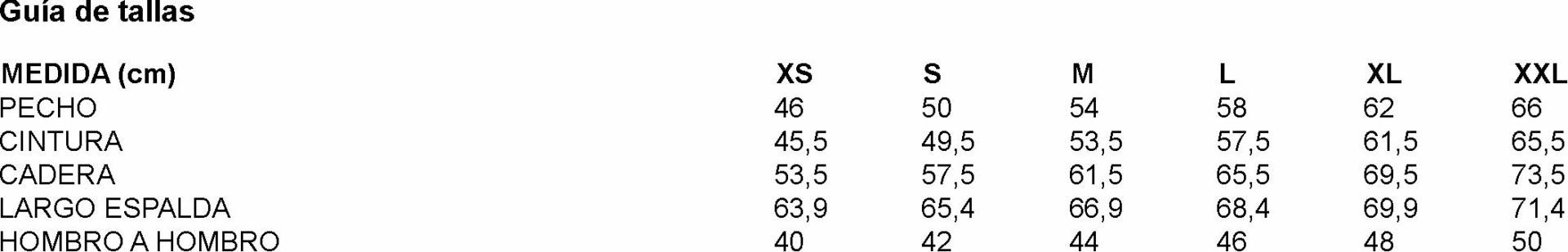 GUIA TALLA 600025 GARYS