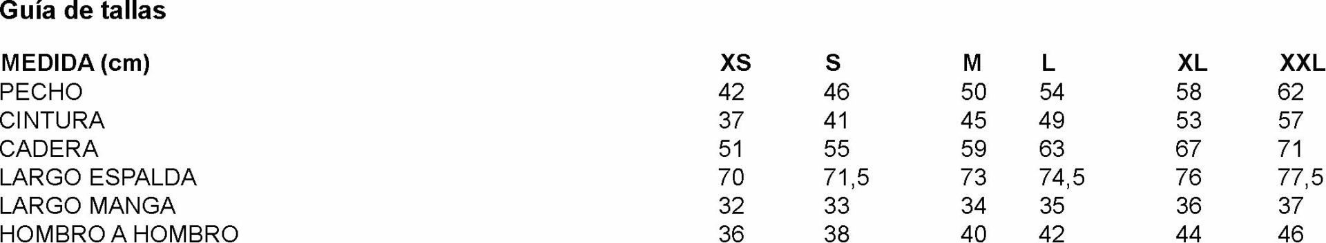 GUIA TALLA 600029 GARYS