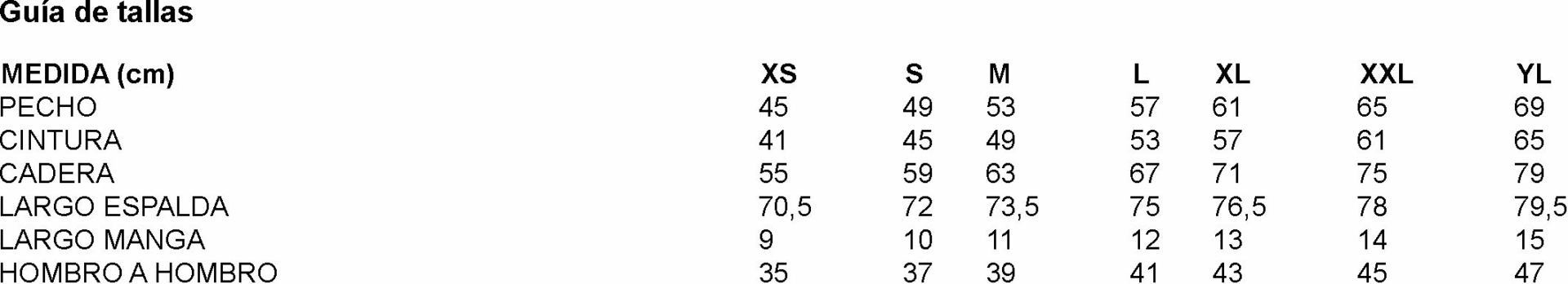 GUIA TALLA 600031 GARYS