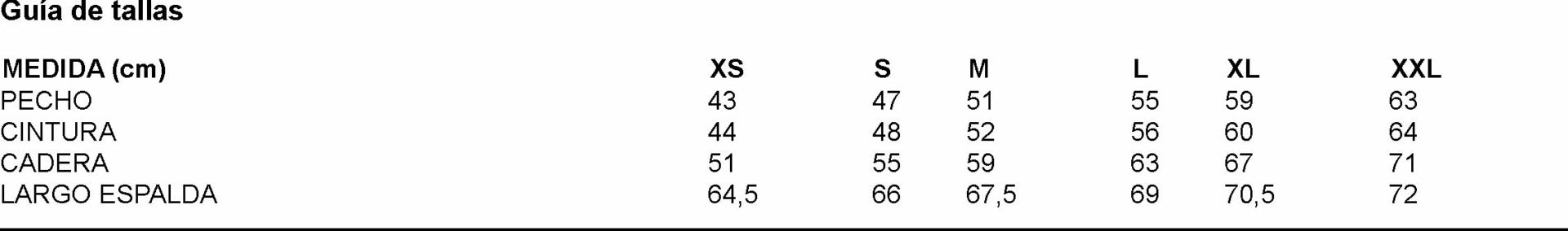 GUIA TALLA 600032 GARYS