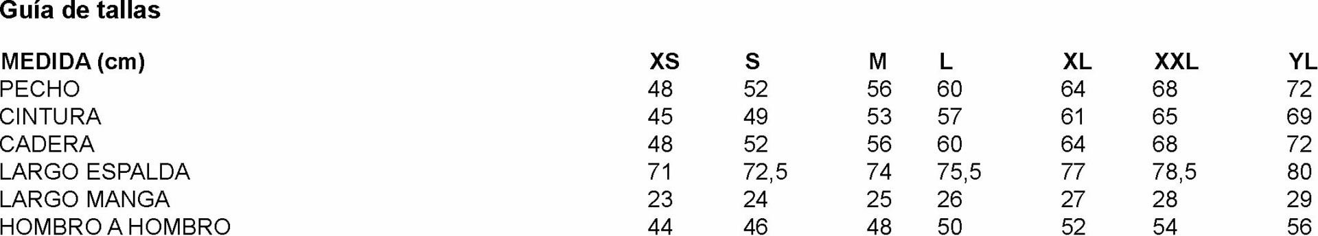 GUIA TALLA 600035 GARYS