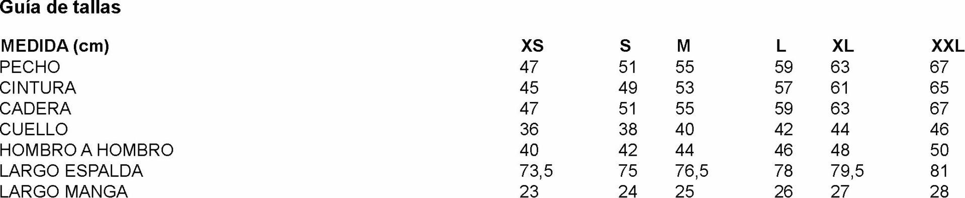 GUIA TALLA 600054 GARYS