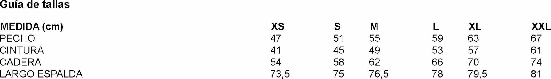 GUIA TALLA 600058 GARYS