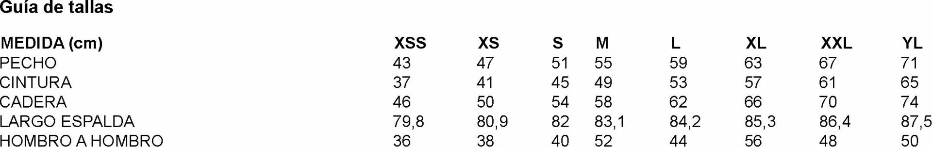 GUIA TALLA 651600 GARYS