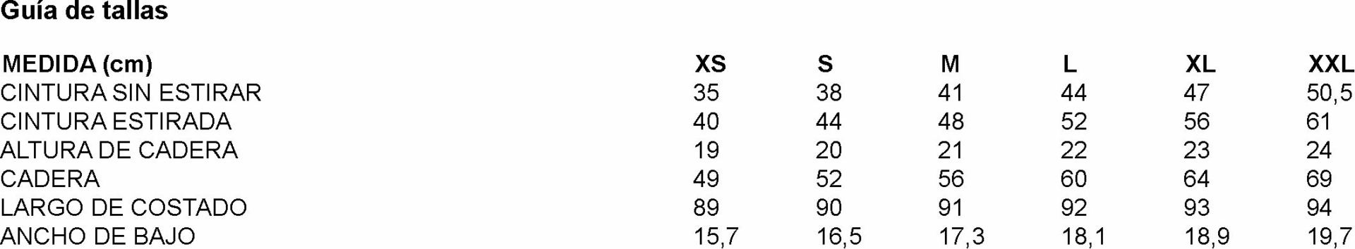 GUIA TALLA 700052 GARYS