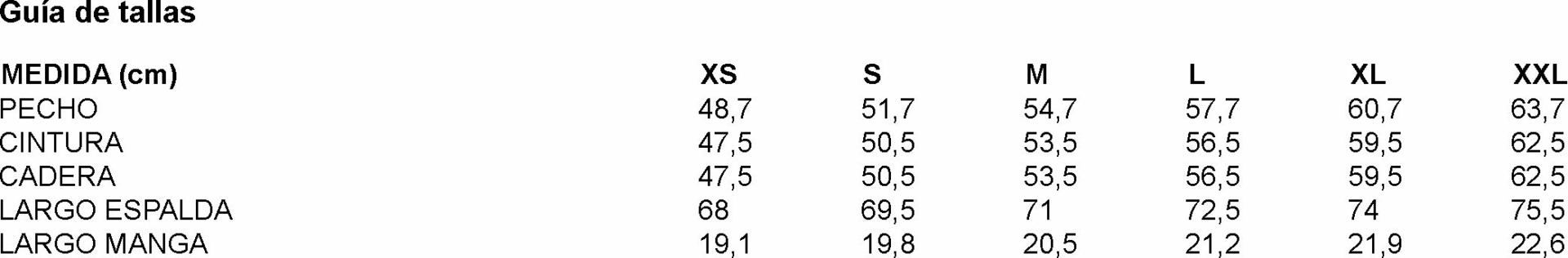 GUIA TALLA 850004 GARYS