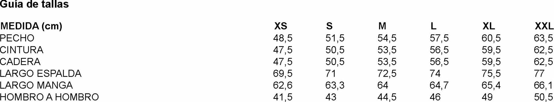 GUIA TALLA 850023 GARYS