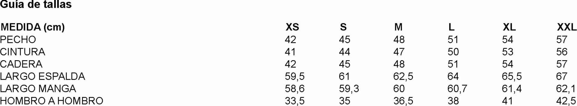 GUIA TALLA 850024 GARYS