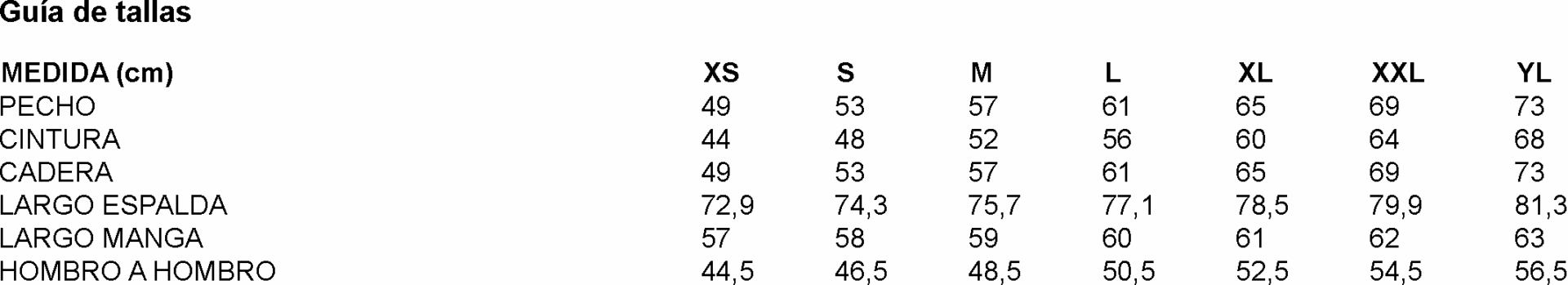 GUIA TALLA 930016 GARYS