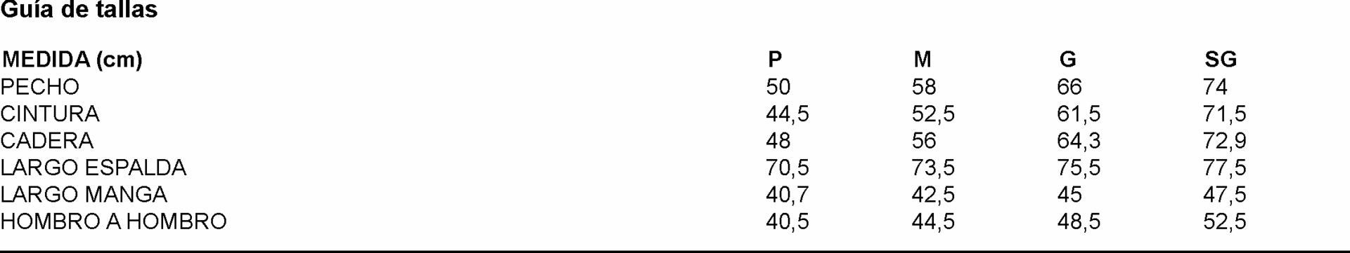 GUIA TALLA 933800 GARYS