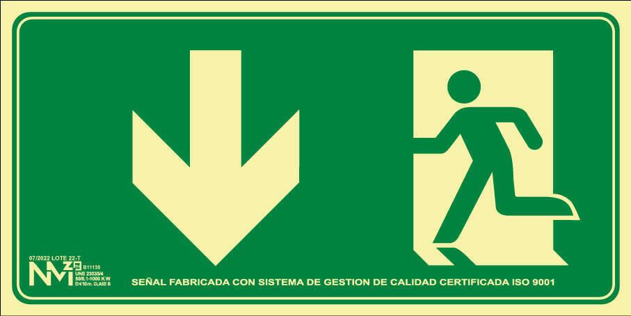 Señal "evacuación flecha abajo persona" Normaluz