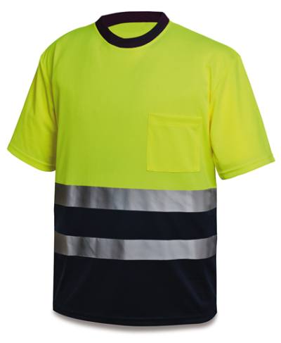 Camiseta Bicolor Reflectante Con Bolsillo Marca 1288TSAVMC amarillo Distinción