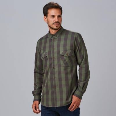 Camisa de Cuadros Gary's para Hombre Augusto 260032 Distinción verde caqui