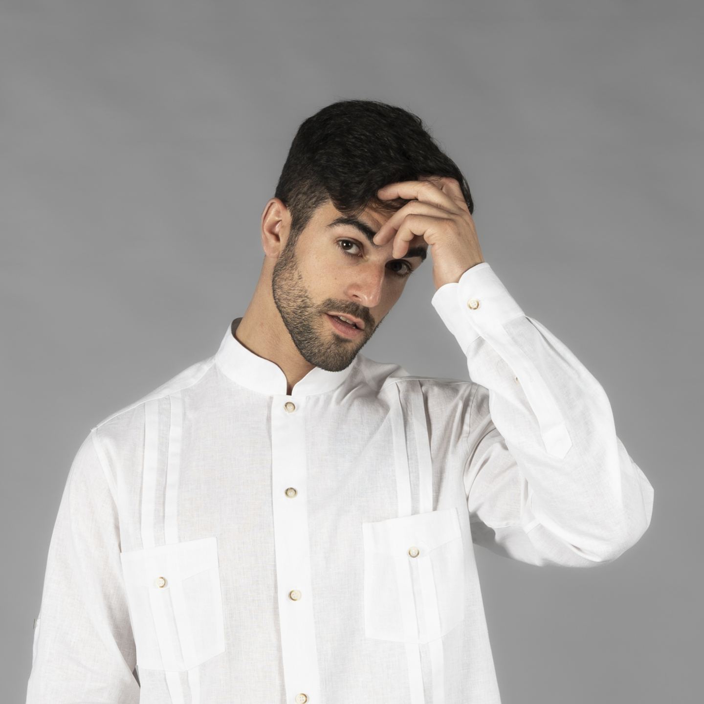 Camisa de Lino Cuello Mao Hombre Gary's Borneo 210003 Distinción cuello