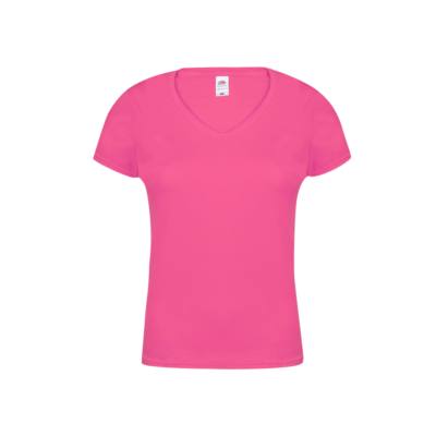 Camiseta MC Mujer Fruit of The Loom Iconic V-Neck 132719 Distinción fucsia