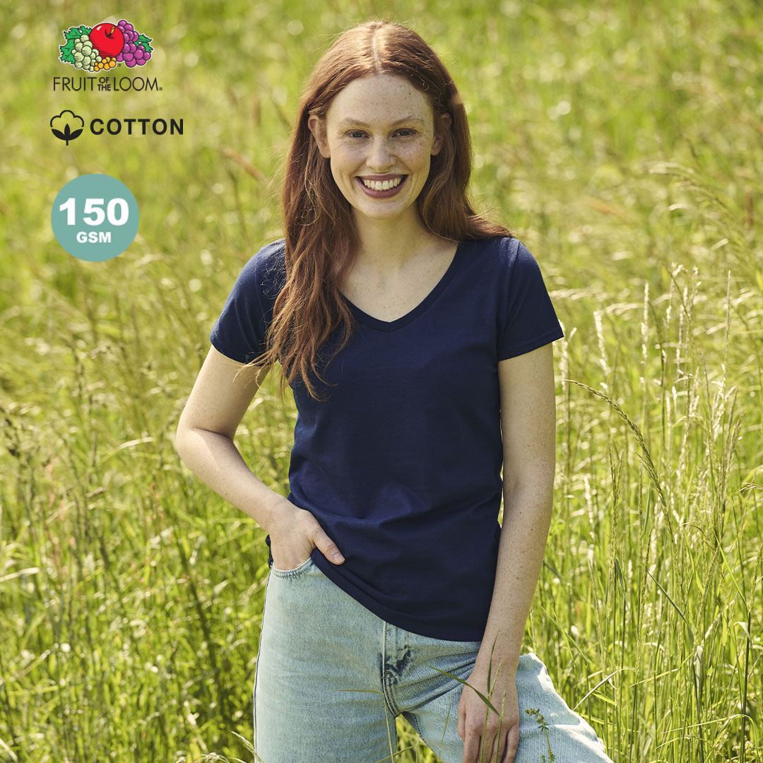 Camiseta MC Mujer Fruit of The Loom Iconic V-Neck 132719 Distinción modelo