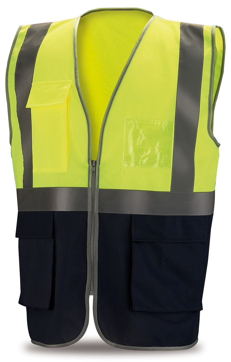 Chaleco Bicolor Alta Visibilidad Multibolsillos Marca 288VMBF amarillo-marino Distinción